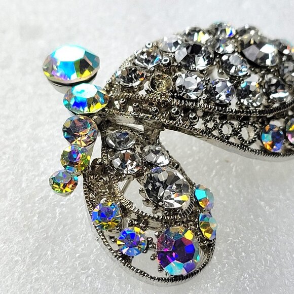 Silver Butterfly Brooch Pin with aurora borealis fashion crystals - Picture 10 of 15